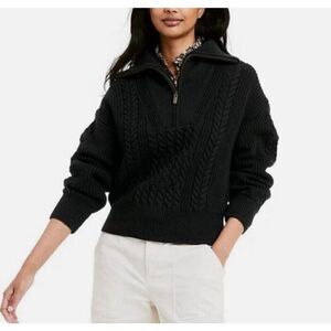 Nilli‎ Lotan X Target Cable Knit 1/4 Zip Sweater Women's XXS Black Shawl Collar